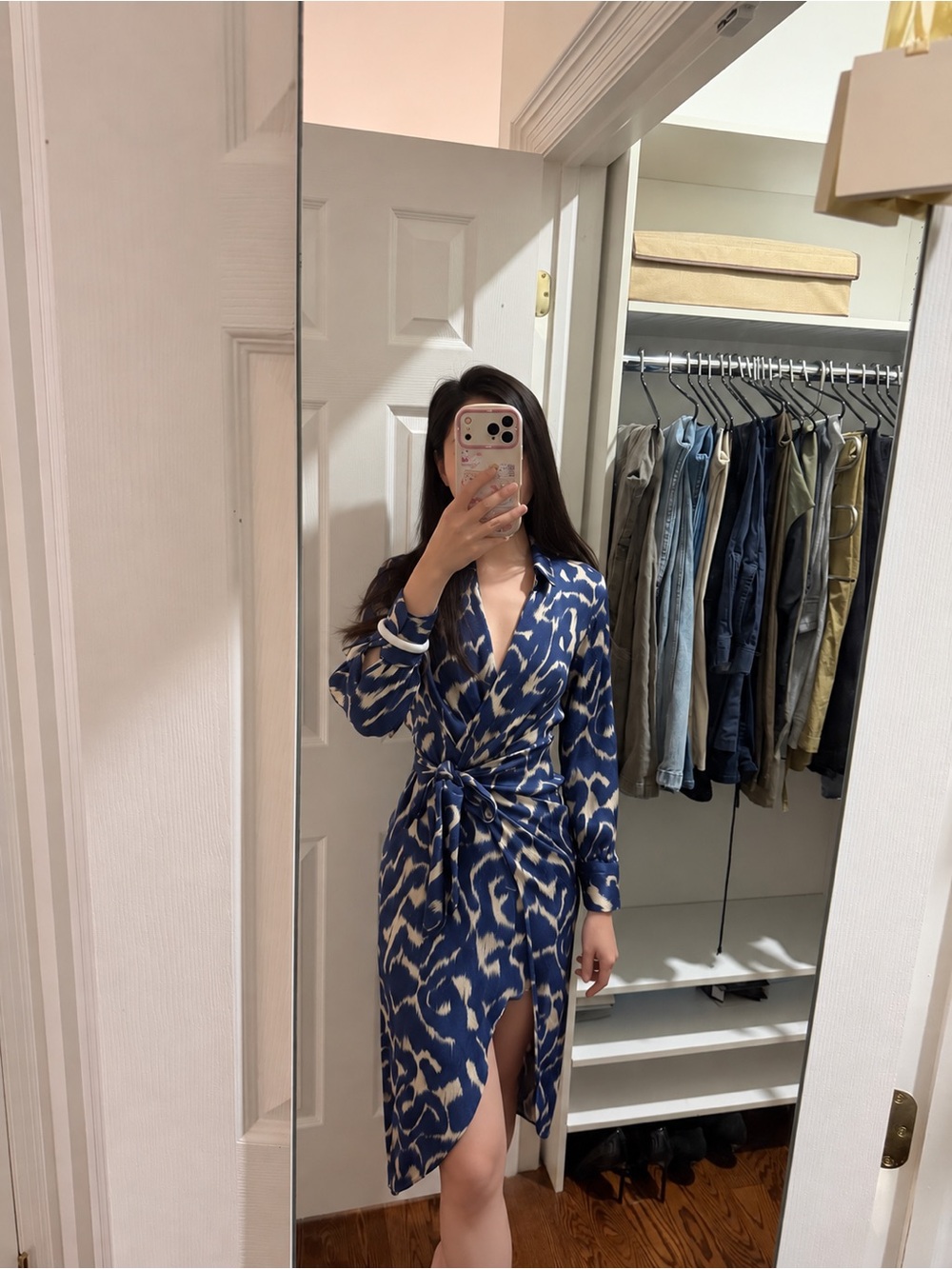 Mango Blue and White Printed Wrap Robe